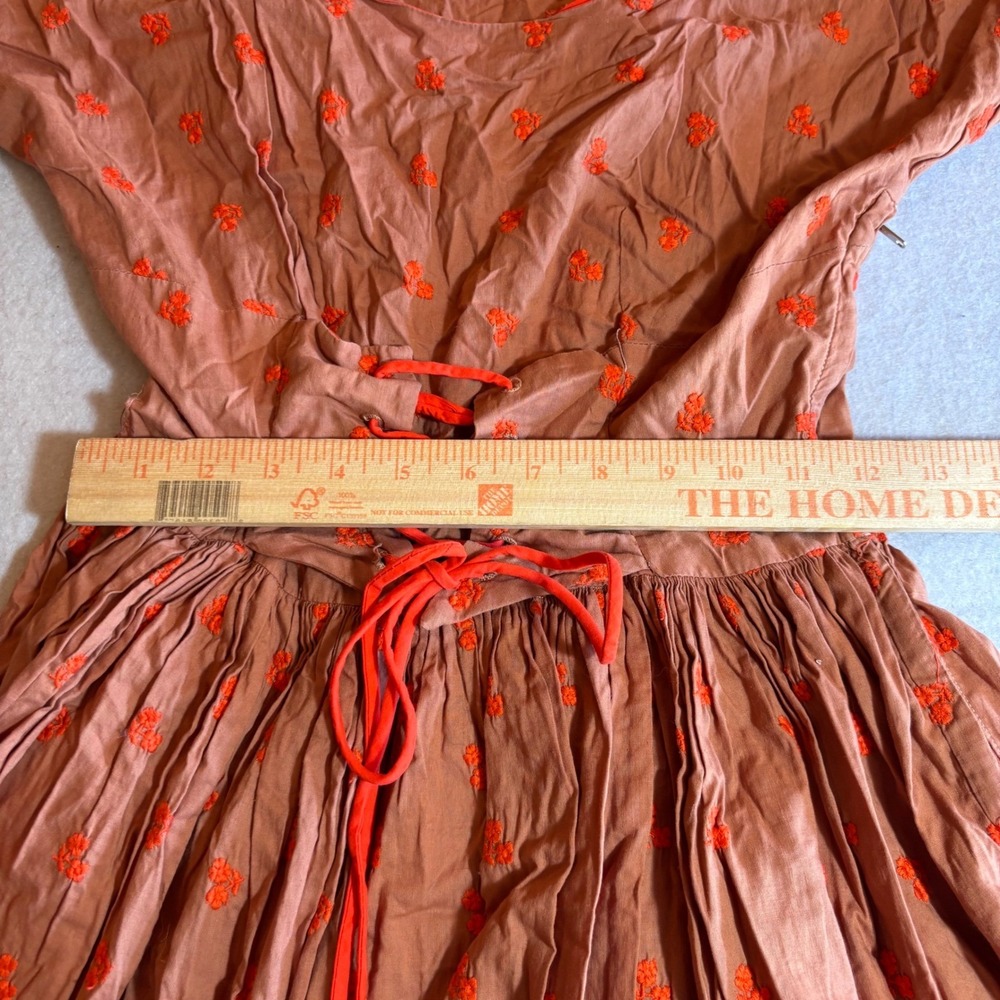 VTG Jonathan Logan Brown Orange Floral Embroidered Corset Tie Maxi Dress‎ XS 50s - Picture 7 of 11